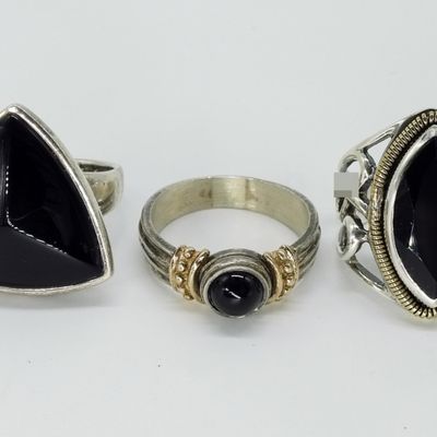 Sterling Silver Black Onyx Ring Lot, 3 Pieces