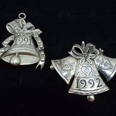 2 Sterling H&H deMatteo Bell Ornaments
