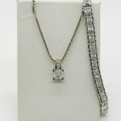 Sterling Diamond Simulated Necklace & Bracelet