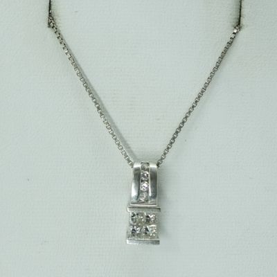 14K White Gold Diamond Pendant, Sterling Chain