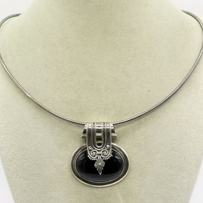 Sterling Silver Black Onyx Pendant Necklace