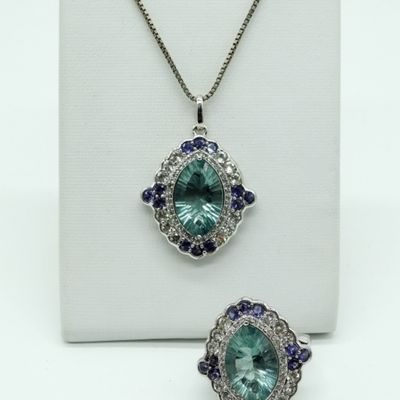 Sterling Green Stone Ring & Necklace