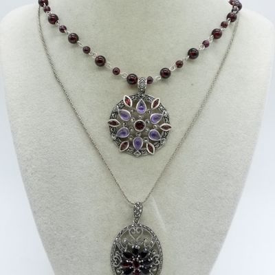 2 Garnet & Amethyst 925 Necklaces