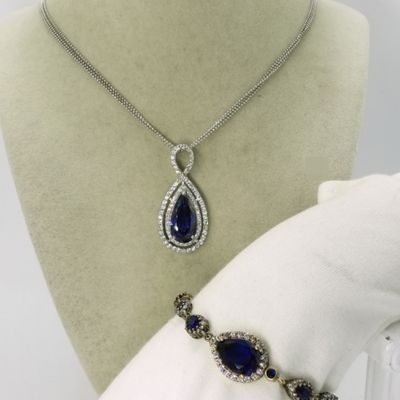 Simulated Sapphire Sterling Set