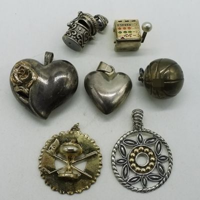 7 Sterling Pendants-Vintage Lot