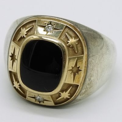 Sterling Gold-Tone Onyx Diamond Ring
