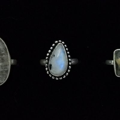 Sterling Moonstone & Rutilated Quartz Rings