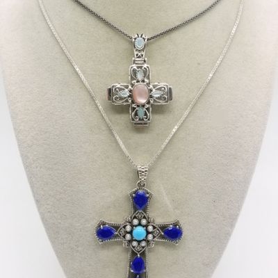 Two Sterling Cross Pendants & Chains