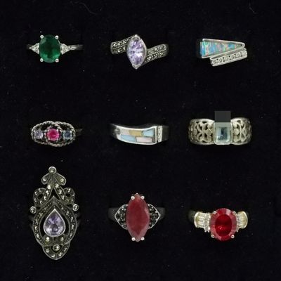 9 Sterling Gemstone Fashion Rings