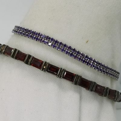 Sterling Garnet and Amethyst Bracelet Pair