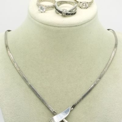 Sterling Diamond Simulant Rings and Necklace