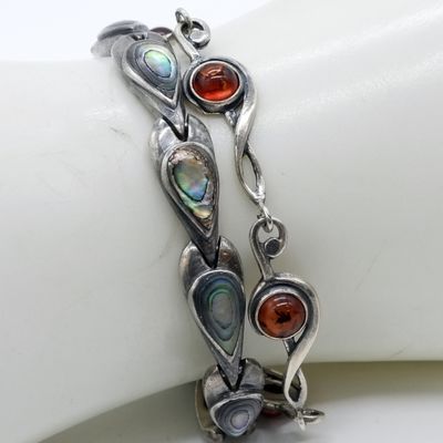 Sterling Silver Amber & Abalone Link Bracelets