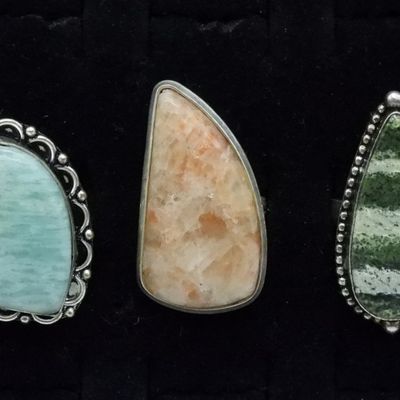 3 Large Natural Gemstone Sterling Rings