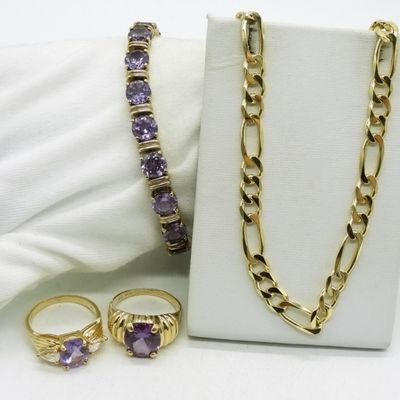 Amethyst Gold Tone Sterling Set