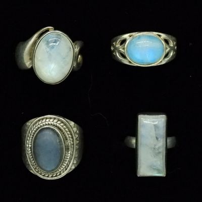 Four Moonstone Rings - Sterling