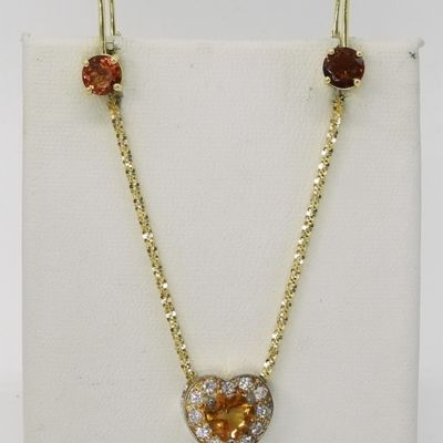 Sterling Citrine Heart Pendant Earring Set