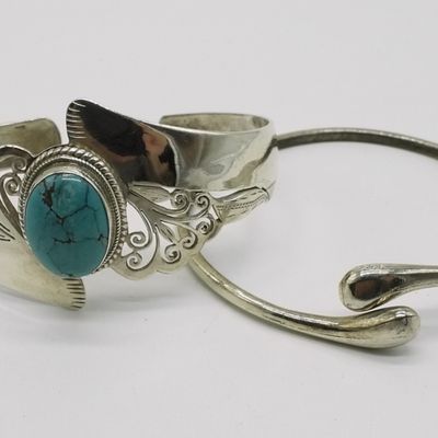 2 Sterling Bracelets, Turquoise Cuff