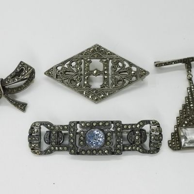 4 Sterling Marcasite Brooches