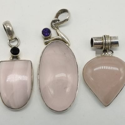 Sterling Rose Quartz Pendant Set, 3 Pieces