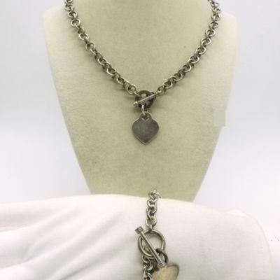 Sterling Heart Toggle Necklace & Bracelet
