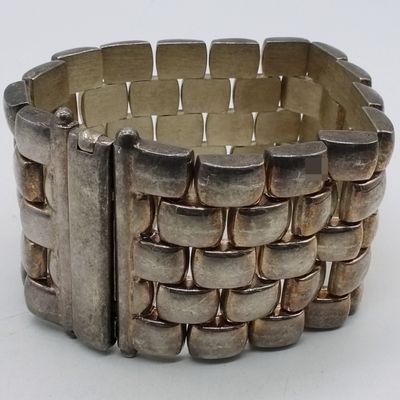 Sterling Silver Cushion Link Bracelet, Heavy