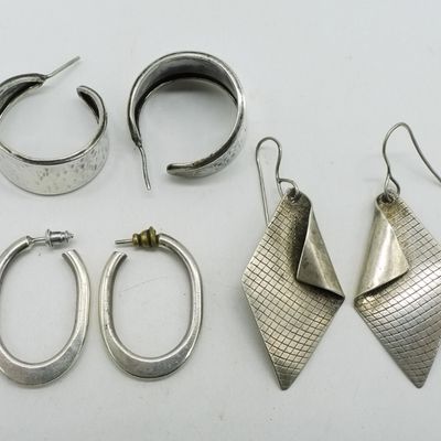 3 Sterling Pair of Pierced Earrings