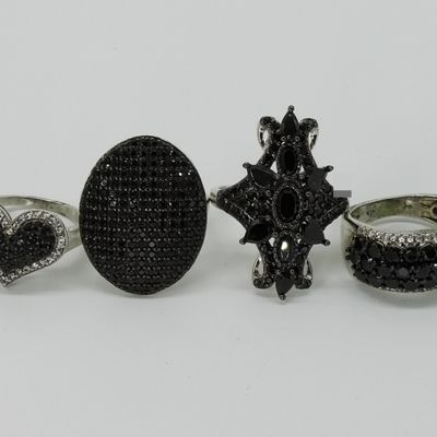 Four Black Spinel, Sterling Rings