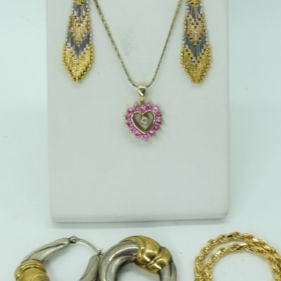 Gold Tone Sterling Ruby Necklace & Earrings