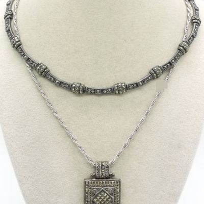 2 Sterling Marcasite Necklaces