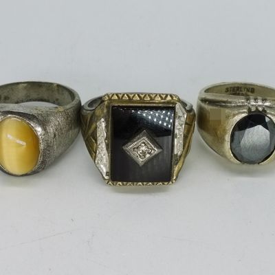 Tigers Eye, Onyx & Hematite Sterling Rings