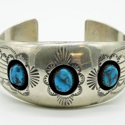 P. Benally Navajo Sterling Turquoise Cuff