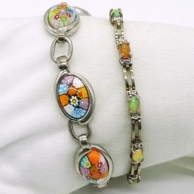 Sterling Opal & Glass Bracelet Pair
