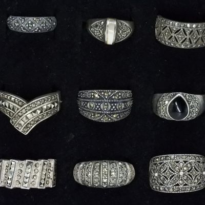Nine Marcasite Sterling Fashion Rings