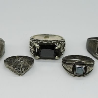 Sterling Black Onyx Ring Lot, 5 Pieces