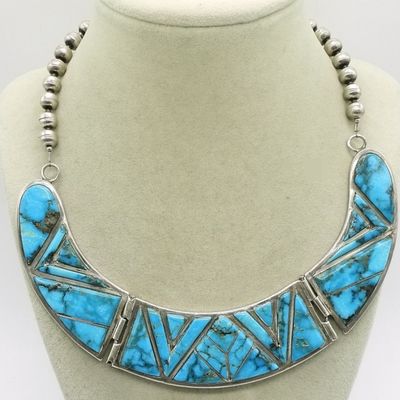 Sterling Silver Turquoise Inlay Necklace, 14 inche