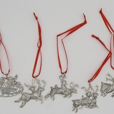 5 H&H Sterling Santa Reindeer Ornaments