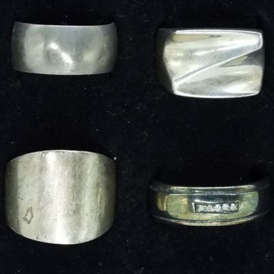 Four Sterling Silver Bands, Sizes 8-12
