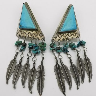 Native American 925 Turquoise Clip On Earrings