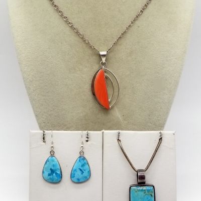 Sterling Silver Turquoise Jewelry Set, 4 Pieces