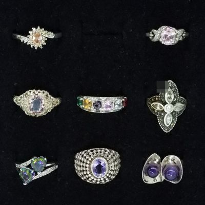 8 Gemstone Rings, Sterling