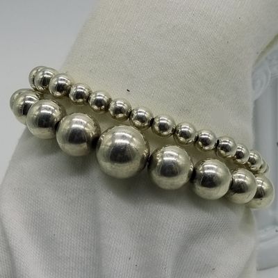 2 Sterling Beaded Stretch Bracelets