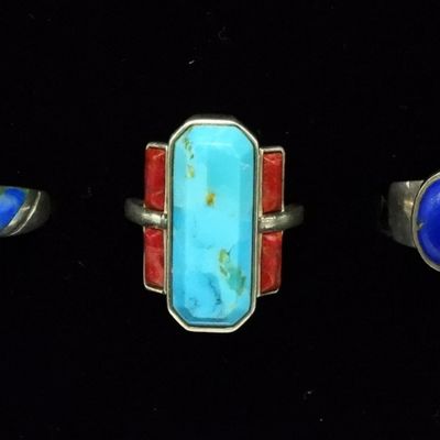 3 Sterling Turquoise & Lapis Rings