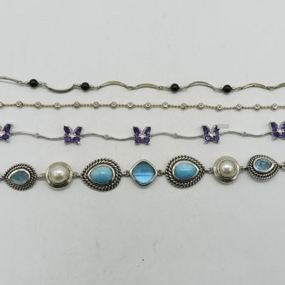 Four Sterling Bracelets with Larimar & Amethyst