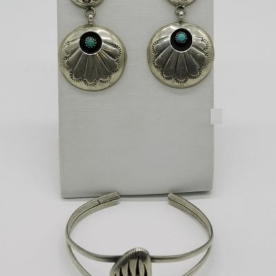 Navajo Bear Paw Cuff & Earrings