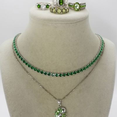 Sterling Green Stone Jewelry Lot, 6 Pieces