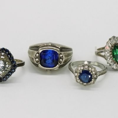 4 Vintage Sterling Gemstone Rings