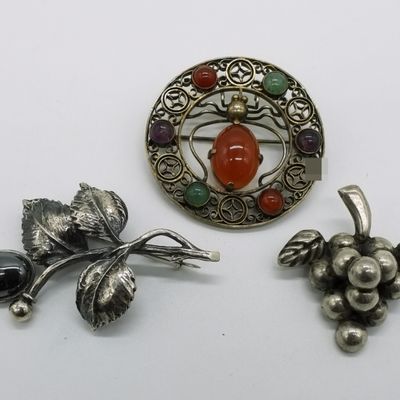 Three Vintage Sterling Brooches