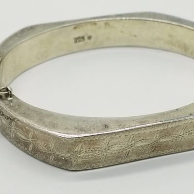 Sterling Silver Hinged Bracelet, Etched Design
