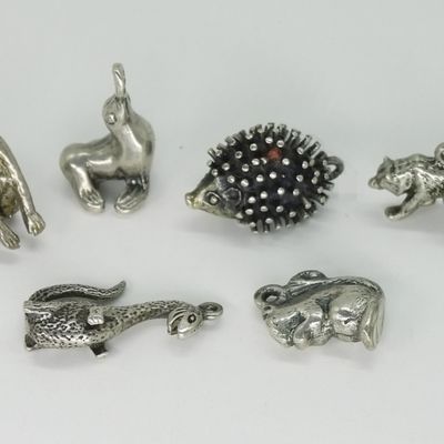 6 Vintage Sterling Animal Charms