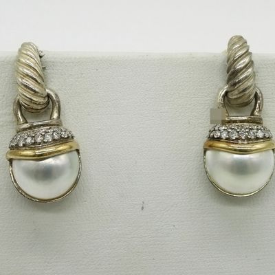 David Yurman Sterling Pearl Moissanite Earrings